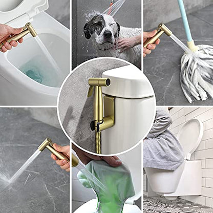 SHAMANDA Handheld Bidet Sprayer for Toilet, Stainless Steel Baby Cloth Diaper Sprayer Kit, Bathroom Toilet Bidet Attachment Set for Bathing Pets Feminine Hygiene, Brushed Gold BDS01-3 - color: Brushed Gold, style: Cold Water Mode Only
