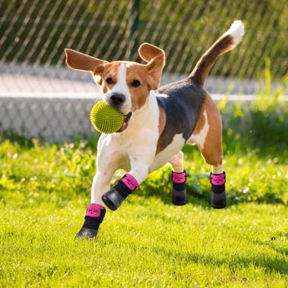 Dog Cat Boots Shoes Socks with Adjustable Waterproof Breathable and Anti-Slip Sole All Weather Protect Paws(Only for Small Dog)(L, Pink - color: Pink(New Style), size: Large (Pack of 4)
