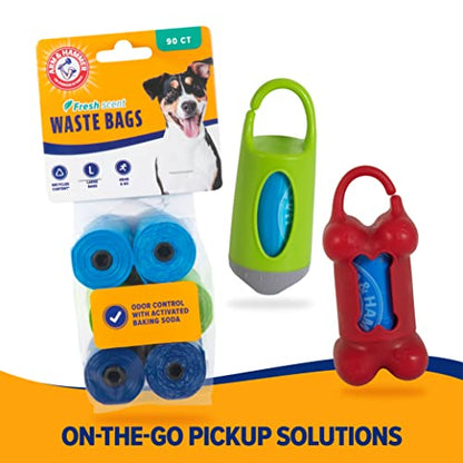 Arm & Hammer Easy-Tear Disposable Dog Poop Bag Refills, Fresh Scent Odor Control, Blue, 90 Dog Poop Bags 7 x 2.5 Inches