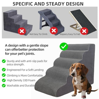 5 Step Pet Stairs Ramp for High Beds Sofas 23-30 Inch with Sturdy Non Slip Waterproof Pads, Machine Washable Cover Indoor Balanced Design for Cats Dogs Small Medium Large XL Pets Black, Large - color: Black