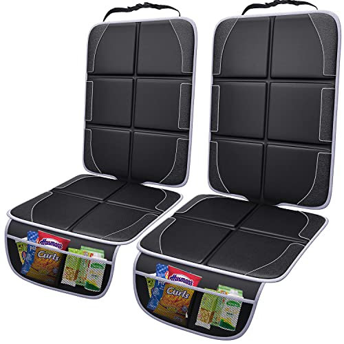 Gimars Car Seat Protector, 2 Pack, XL Thicken EPE Cushion Waterproof 600D Fabric Car Seat Cover for Child Car Seat with Nonslip Backing Mesh Pockets for Baby SUV Sedan Truck Leather Seats, Black-Gray - color: B-2PACK