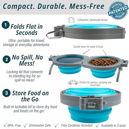Loving Pets 73807991: Travel Double Diner Dog Bowl, Blue Sm - color: Blue