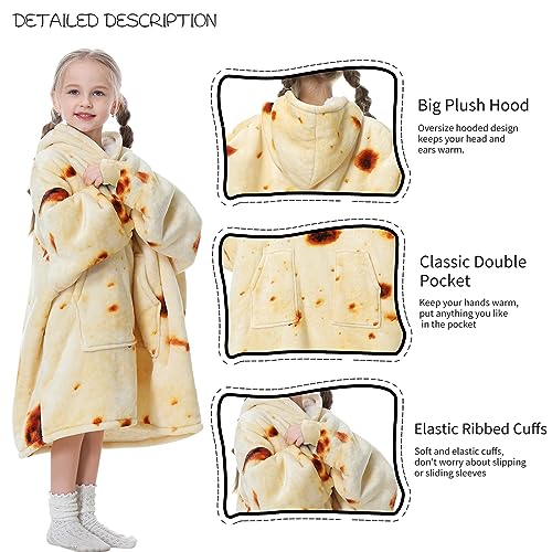 Aemicion Wearable Blanket Hoodie Oversized Sherpa Hooded Blanket Sweatshirt Warm Cozy Hoodie Blanket Gift for Kids-Burritos - color: Burritos/Kids, size: Kids