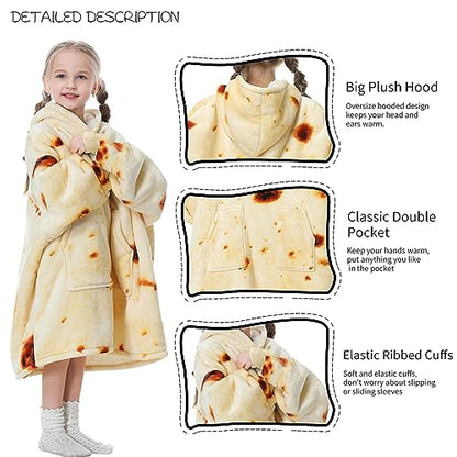 Aemicion Wearable Blanket Hoodie Oversized Sherpa Hooded Blanket Sweatshirt Warm Cozy Hoodie Blanket Gift for Kids-Burritos - color: Burritos/Kids, size: Kids