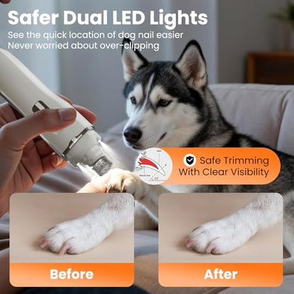 Tife Dog Nail Grinder,2 Speed Electric Rechargeable Dog Nail Trimmer,Quiet and Low-Vibration Pet Nail Grinder,Painless Dog&Cat Grooming Supplies for Large Medium Small Pets - color: White-525