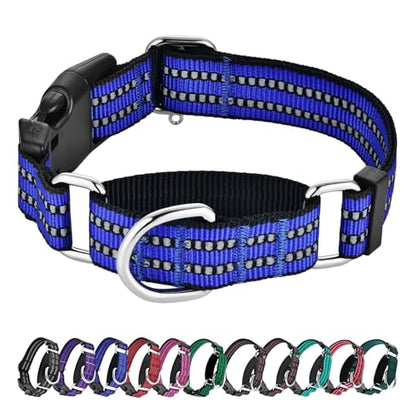 Hikiko Martingale Collar for Dogs Reflective Nylon Dog Collar with Quick Release Buckle Adjustable Training No Slip Dog Collar (Large, Blue) - color: Blue, size: Large