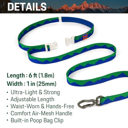 Charlie’s Backyard Teton Dog Leash, Urban to Trail 6 FT Heavy-Duty Lead Adjustable Length Hands-Free Waist-Worn, Ultra-Light Aluminum Hook, Comfort Handle with Poop Bag Clip, Sierra Dream - color: Sierra Dream