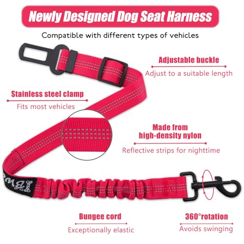 IBWell Dog Seat Belt,3 Piece Set Retractable Dog Car Harness Adjustable Dog Seat Belt for Vehicle Nylon Pet Safety Seat Belts Heavy Duty & Elastic (Black & Red) - color: Black & Red