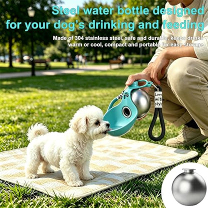 Leak Proof Portable Stainless Steel Dog Water Bottle, Flip-Top Silicone Bowl for Small Dog & Cat, Insulated Hot & Cold Retention, One-Hand Easy Use for Walking & Hiking, 10oz Blue(No Print) - color: Blue