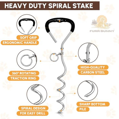 Heavy Duty Dog Tie Out Cable and Stake for Large to Extra Large Dogs Upto 150 LBs – Anti-Tangle, Rust-Resistant, 360° Swivel Leash System – 18 Inches Spiral Anchor and 7mm 30 FT Long Leash - size: Large to Extra Large Dog, 30 FT-7mm