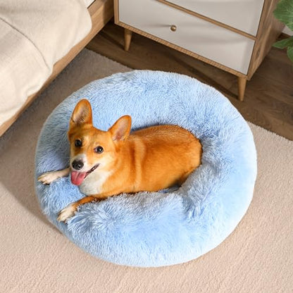 WESTERN HOME WH Calming Dog Bed & Cat Bed, Anti-Anxiety Donut Dog Cuddler Bed, Warming Cozy Soft Dog Round Bed, Dog Cat Cushion Bed for Small Medium Dogs and Cats - color: Light Blue, size: 24.0"l x 24.0"w x 7.0"th