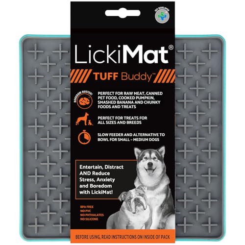 LickiMat Tuff, Heavy-Duty Buddy, Dog Slow Feeder Lick Mat, Boredom Anxiety Reducer; Perfect for Food, Treats, Yogurt, or Peanut Butter, Fun Alternative to a Slow Feed Dog Bowl, Turquoise - color: Turquoise