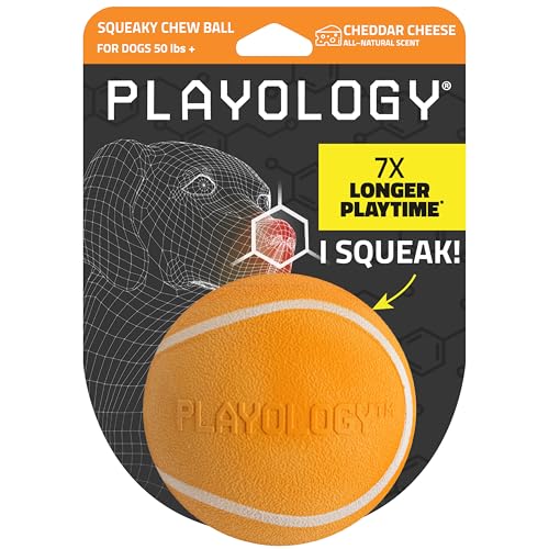 Playology Dog Toys | Squeaky Chew Ball for Large Dogs | Cheddar Cheese Scented Jumbo Dog Ball | Bouncy Floating Chew Toys for Fetch - size: Jumbo, style: Cheddar Cheese