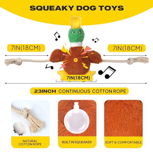 Fida Dog Rope Toys and Duck Dog Rope Toys Set, Dog Toys to Keep Them Busy, Squeaky Dog Toys for Large Dogs, Intactive Dog Rope Toy Plush Duck Dog Toys for Small Medium Dogs