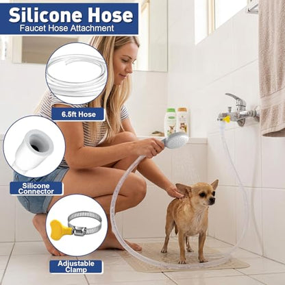 Dog Shower Hose Attachment for Faucet - 6.5ft Sink Hose for Bathtub Faucet | with Showerhead and Tie Connector, Portable Sink Hose for Fits Round Bathtub Faucet, Bathroom, Wash hair, Outdoor Cleaning