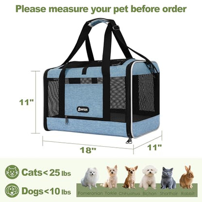 GAPZER Cat Carrier 18 x 11 x 11 Top Loading Soft-Sided Pet Travel Bag Over 15lbs, Portable Small Dog Puppy Car Crate 10 lbs, Chihuahua Kennel Carry Case, Kitty Cloth Cage Medium Cat Under 25 Blue - color: Blue