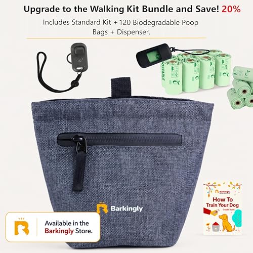 Barkingly. Dog Treat Pouch for Pet Training with Clicker. No Spill Magnetic Closure, 4 Ways to Wear, Detachable Waist Belt and Clip, Durable, One Handed Training, Waterproof Body. Treat Bag Pouches.