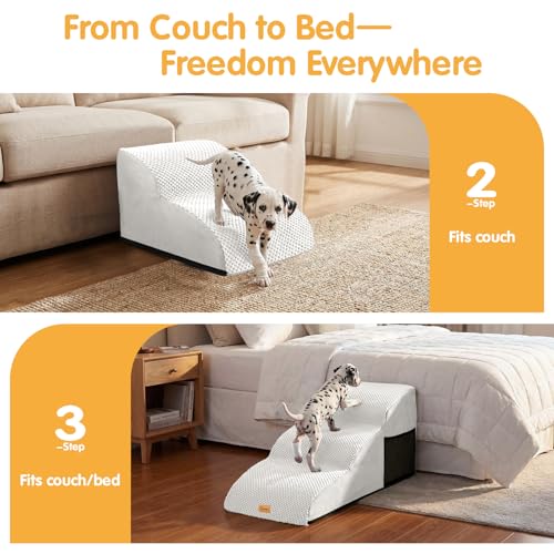 Topmart High Density Extended Foam Dog Ramp&Steps 2 Tiers,11.8" High,Non-Slip Dog Stairs,Soft Foam Pet Ladder with Removable Cover,Best for Injured,Older Cats,Pets with Joint Pain - color: White, size: 21.7*15.7*11.8