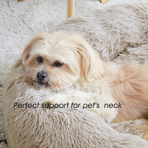 Calming Dog Bed & Cat Bed, Anti-Anxiety Donut Cuddler Warming Cozy Soft Round Fluffy Faux Fur Plush Cushion Bed for Small Medium Dogs and Cats (20"/24"/27"/30") - color: Brown, size: 20.0"l x 20.0"w x 6.0"th