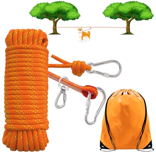 Dog Tie Out Cable for Camping, Dog Runner Lead for Yard Camping with Portable 360° Tangle Free Trolley System, Suit for Dogs up to 360lbs (Orange, 50Ft) - color: Orange, size: 50Ft
