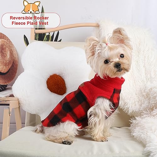 소형견 남아 여아용 강아지 스웨터, 격자 무늬 강아지 스웨터 플리스 개 옷 조끼, 신축성 있는 XS 강아지 스웨터 애완동물 옷, 치와와 찻잔 강아지 옷, 격자무늬 레드, XS - color: 격자 무늬 레드., size: X-Small (Chest 13in )