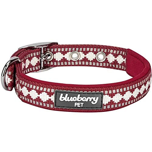 Blueberry Pet Reflective Jacquard Dog Collar with Neoprene Padding & Metal Buckle | Soft & Adjustable Safety Collar - Marsala Red, Neck 9-12.5", for Small Breed - color: Metal Buckle-Marsala Red, size: Small