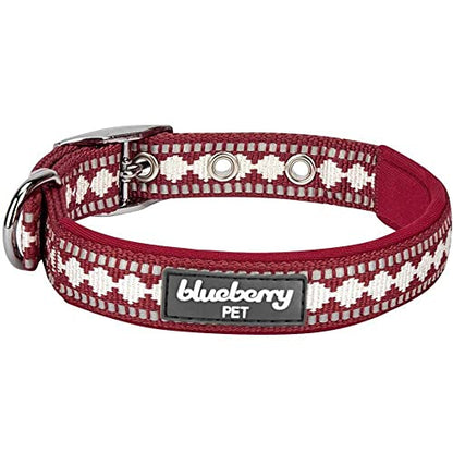 Blueberry Pet Reflective Jacquard Dog Collar with Neoprene Padding & Metal Buckle | Soft & Adjustable Safety Collar - Marsala Red, Neck 9-12.5", for Small Breed - color: Metal Buckle-Marsala Red, size: Small
