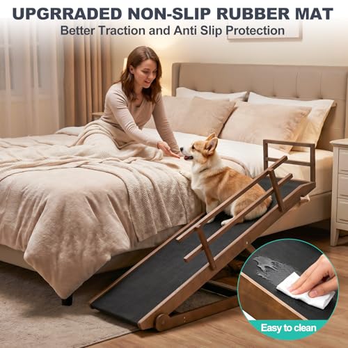 Dog Ramp for Bed & Couch, 5-Level Adjustable Wooden Pet Ramp for Bed & SUV, Adjustable Height 15.7"-23.6",Folding Non Slip Dog Ramps for Small Large Senior Dogs & Cats - Furniture Quality - size: M-for 23.6''H Bed