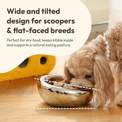 Pebble Pet Bowl Deep Pearl, Ergonomic Dog Cat Feeding Bowl, Flat-Faced Breed, Tilted Ceramic Pet Food Dish, Scooper Eater, Anti-Spill Design, Dishwasher Safe, Modern Pet Bowl, Dry & Wet Diet - color: Pearl