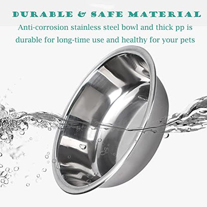 Double Dog Cat Bowl Set with Automatic Water Dispenser, Stainless Steel, Anti-Slip and Anti-Spill Design for Multiple Pets | Automatic Water Dispenser Bottle Detachable Stainless Steel Bowl Gravity Water Feeder Bowl for Cats Dogs Puppy Kitten Rabbit - col