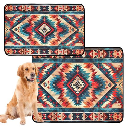 Qilmy Aztec Pet Mat, Waterproof Reusable Dog Training Pad Anti-Slip Pet Creat Pad for Small Medium Large Dogs and Cats - size: Smallx3