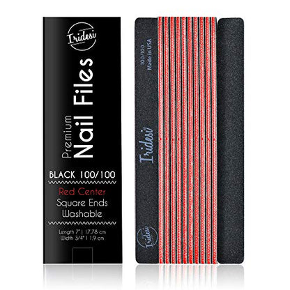 Professional Nail Files Black Washable Emery Boards 7 Inches Long Square End Serrated Edge 12 Fingernail Files Per Pack (100/100) - size: 100/100