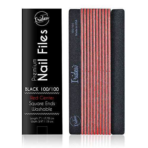 Professional Nail Files Black Washable Emery Boards 7 Inches Long Square End Serrated Edge 12 Fingernail Files Per Pack (100/100) - size: 100/100