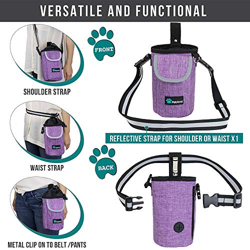PetAmi Dog Treat Pouch, Large 3-Cup Dog Training Treat Bag with Poop Bag Dispenser, Hands-Free Waist Belt & Crossbody Strap, Reflective with Multiple Pockets & Belt Clip (Purple) - color: Purple