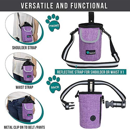 PetAmi Dog Treat Pouch, Large 3-Cup Dog Training Treat Bag with Poop Bag Dispenser, Hands-Free Waist Belt & Crossbody Strap, Reflective with Multiple Pockets & Belt Clip (Purple) - color: Purple