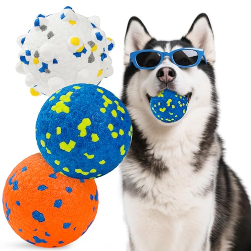 HIPPIH Dog Balls Interactive Tennis Balls for Dogs, Dog Toys for Aggressive Chewers, Tough Puppy Chew Toys for Teething, 3" Fetch Ball Water Toy for Small/Medium Breed, High Bouncy & Floating, 3 Pack
