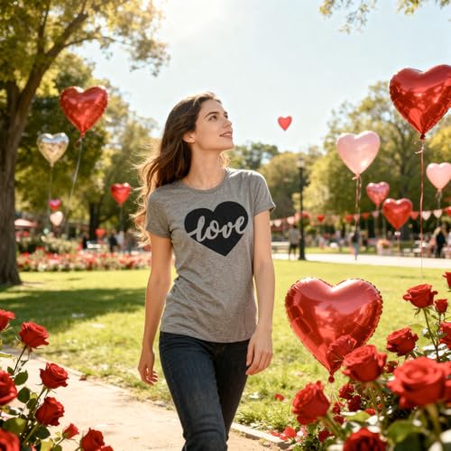 Womens Valentines Shirts Cute Heart T Shirts Funny Valentines Day Tees for Ladies - color: Dark Heather Grey - Love Heart, size: X-Large