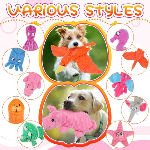 Sratte 10 Pcs Soft Dog Squeaky Toys No Stuffing Crinkle Dog Toy for Aggressive Chewers Durable Plush Teething Puppy Squeak Animals Chew for Small Medium Large Pets, 10 Styles(Assorted Style) - style: Assorted Style