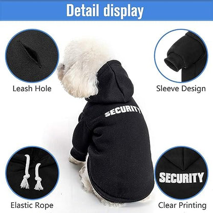 SCENEREAL Security Dog Hoodies Puppy Sweater for Large Medium Small Dogs Boys Girls, Soft Doggi Costume with Leash Hole, Pet Cold Weather Coats, Fleece Pet Clothes Hooded Sweatshirt - color: #1 Black (SECURITY Printed), size: Large