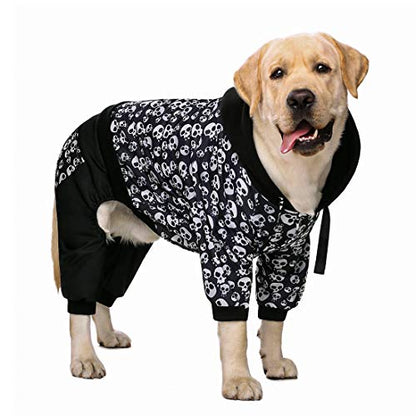 Halloween Skeleton Dog Costume - Black Fleeced Pullover Hoodie with Pocket for Medium to Large Dogs - color: Black Skull, size: 34(Chest 35.43'',Back 26.38'')