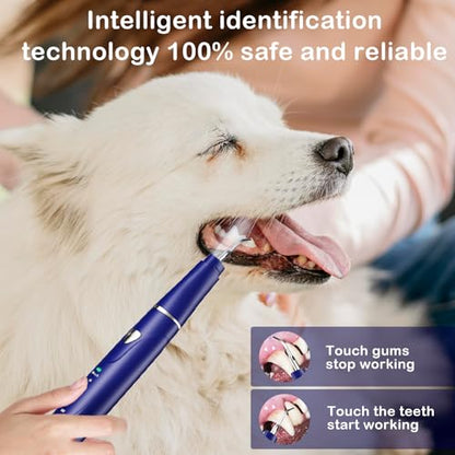 Plaque Remover for Teeth, Pet Ultrasonic Cleaner, Dog Plaque and Tartar Remover with LED Light, Dog Teeth Cleaning Dental Care Kit for Tartar and Stains, Suitable for Dogs and Cats (Blue) - color: Blue