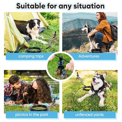 Heavy Duty Dog Tie-Out Cable and Stake for Yard Camping, with 30ft Heavy Duty Cable with Spring, for Small Medium Large Dogs up to 210 lbs, 360°Swivel Dog Run- No Tangle, Spiral Dog Stake (Black+30FT) - color: Black+30FT