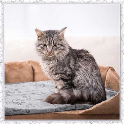 Tegeme 12 Pcs Pet Blankets 23 x 16 Inch Soft Fluffy Fleece Dog Cat Warm Paw Print Pattern Blankets Flannel Throw for Pets Dog Puppy Cat(Gray) - color: Gray, size: 23 x 16 Inch