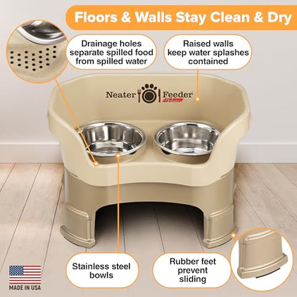 Neater Feeder Deluxe Mess Proof Dog Bowls Elevated for Medium Sized Breeds – Made in USA – No Spill Raised Slow Feeder Elevated Dog Bowl Stand, Stainless Steel Food and Water Bowl Set, Cappuccino - color: Cappuccino, size: Medium with Slow Feed Bowl