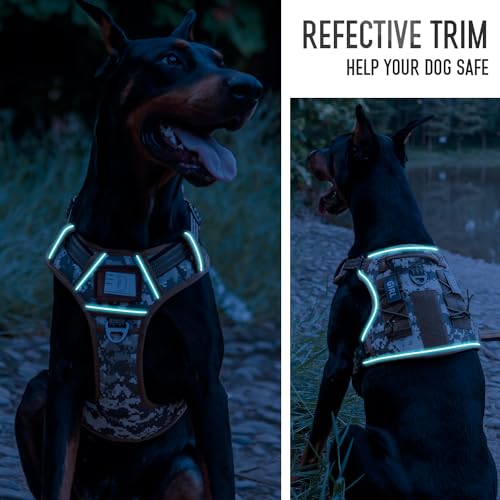 Tactical Dog Harness for Medium & Large Dogs, Rose Pink Adjustable No-Pull Control with Handle, Heavy Duty Reflective Vest - Size XL - color: ROSE PINK, size: XL