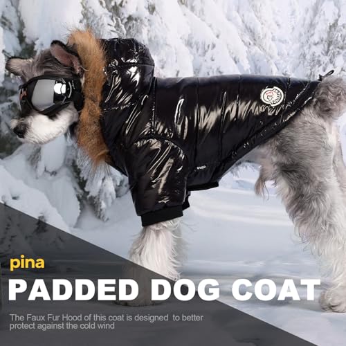PINA Dog Winter Coat with Faux Fur Hood, Windproof and Warm, Suitable for Small to Large Dogs, Black, L - color: Black, size: L(chest:21.6in)