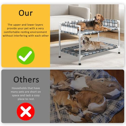 Bedside Window Dog Bunk Bed - Double Elevated Human Dog Bed with Guardrail 2 Layers Window Perch Dogs Cot 2-Tier Bedside Sleeper for Multi-Pet Households (34" x 20" x 24", Double Layer) - size: 34" x 20" x 24"