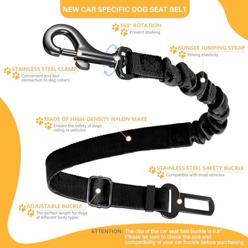 Dog Seat Belt Retractable Dog Car Harness 2 Pack Adjustable Elastic Bungee Buffer Heavy Duty & Durable & 360 Degree Swivel. - color: Black-2Pack, size: 2Pack