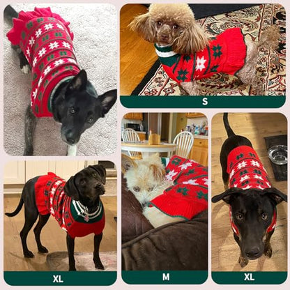 KYEESE Dog Christmas Sweater Warm Dog Sweater for Small Dogs with Leash Hole Knit Dogs Clothes Pet Coats Turtleneck Pet Sweater Dress with Snowflake Pattern, Red, Small - color: 08# Girl Red, size: Small (3-6lbs)