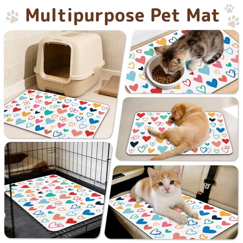 Dog Food Mat for Bowls, Absorbent Quick Dry Dog Cat Mats for Food and Water, Non-Slip Backing Pet Mat Pet Supplies - Heart Pattern - color: Heart1